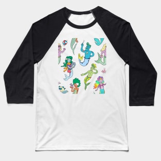 Mer-Friends Pattern Baseball T-Shirt